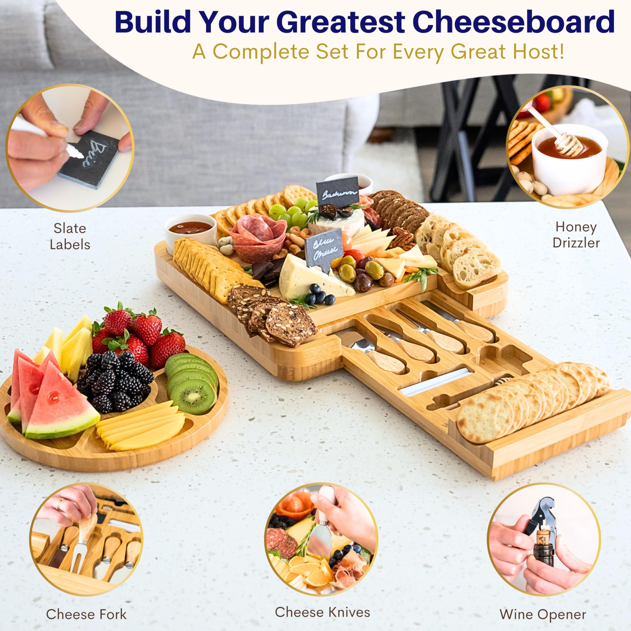 Amazon.co.jp: VAREZZA 特大シャルキュトリーボードセット 竹製チーズ