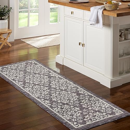 Miniatura 2 de TOWN & COUNTRY EVERYDAY Walker Damask Medallion Everwash - Alfombra decorativa lavable y multiusos para cocina, alfombra de pasillo de cocina de