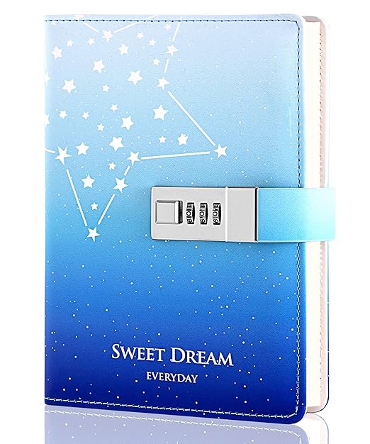 Diary with Lock for Girls, Blue Diaries that Constellation Lock for