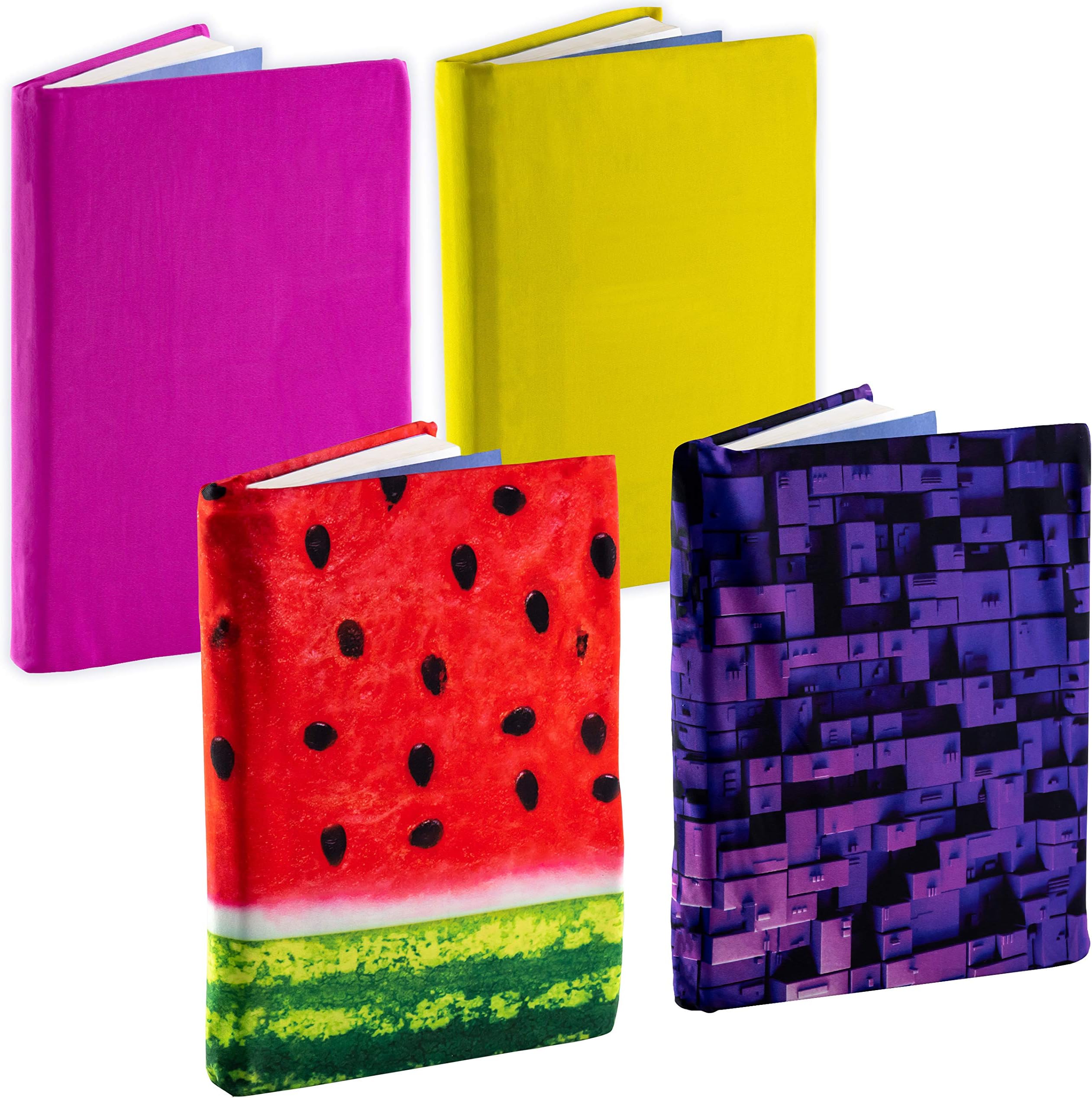 Easy Apply, Reusable Book Covers 4 Pk. Best Jumbo 9x11 Textbook Jackets for Back to School. Stretchable to Fit Most Large Hardcover Books. Perfect Fun, Washable Colors for Girls, Boys, Kids and Teens