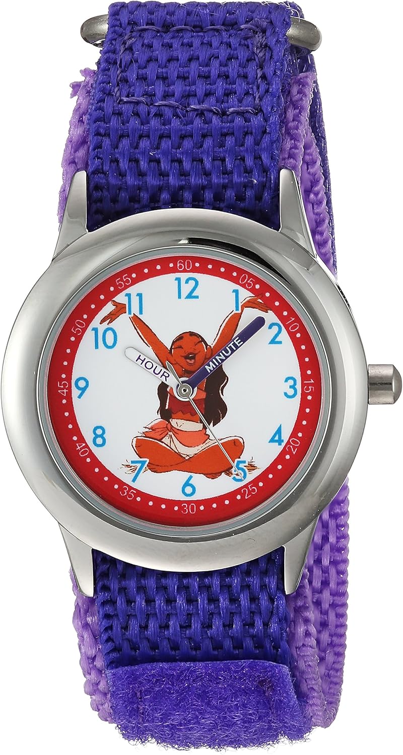 Disney Moana Kids' Stainless Steel Time Teacher Analog Quartz Nylon Strap Watch