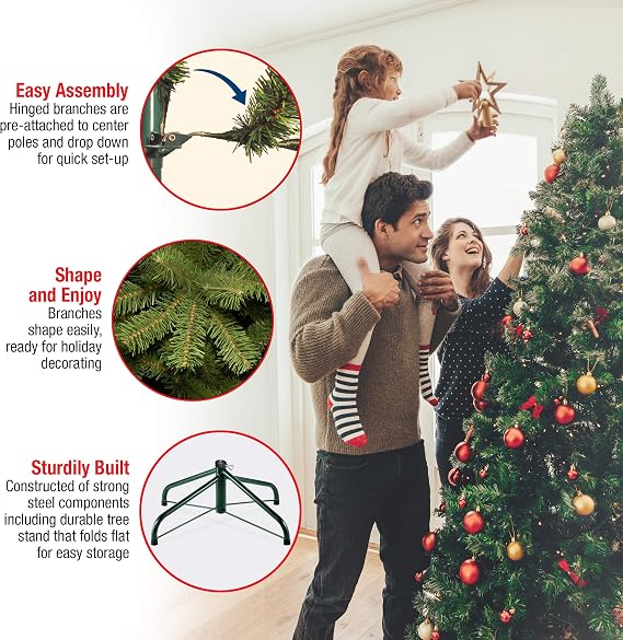 National Tree Company 6.5 ft Pre-Lit Jersey Fraser Fir Artificial Christmas Tree, 800 Clear Lights, 2,224 Tips, Includes Stand, Green