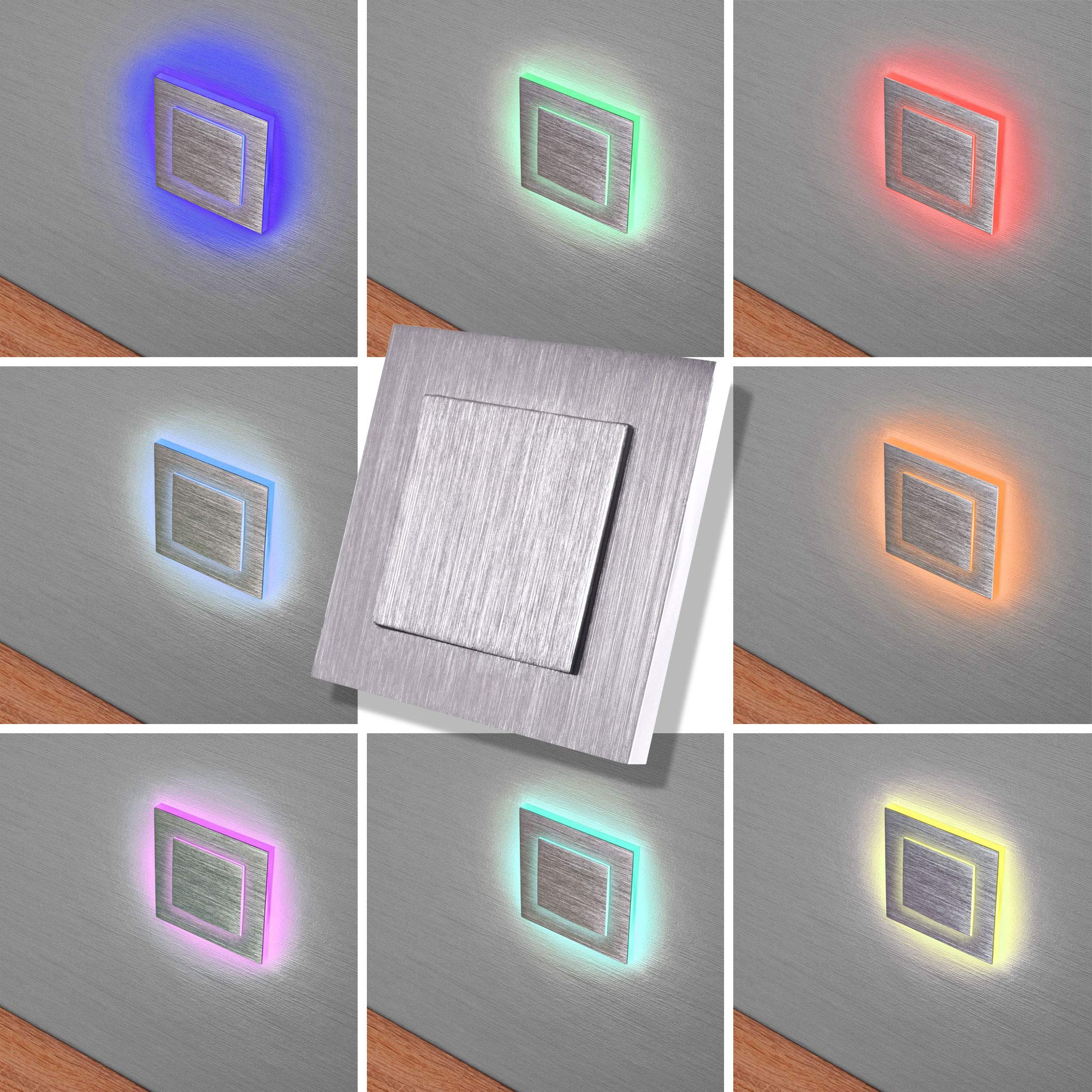 Maxkomfort RGB Treppenbeleuchtung 4er SET 230V warmweiß 1W ECKIG Treppenleuchte Wand Einbauleuchte Farbwechsel Treppenlicht Flurleuchte Nachtlicht 6108