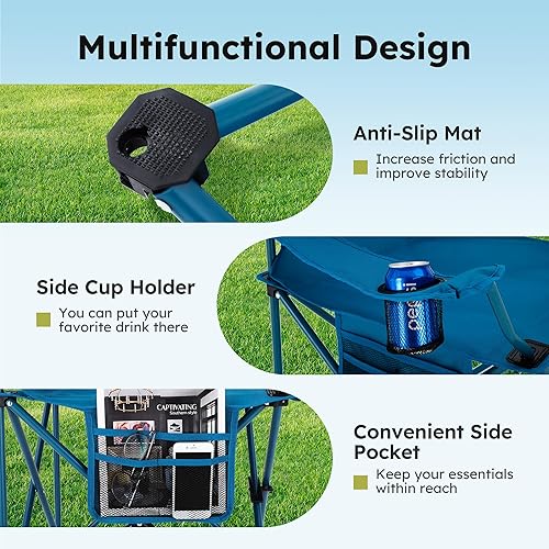 Miniatura 7 de ALPHA CAMP Silla de camping 2 unidades de sillas portátiles con enfriador de 3 latas silla plegable con bolsillo lateral y soporte para tazas,