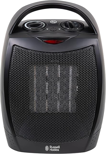 Russell Hobbs 1500W/1.5KW Electric Heater in Black PTC Ceramic Heater, Portable Upright, 2 Heat Settings & Overheat Protection, Adjustable Thermostat, 15m2 Room Size, RHFH1006B with 2 Year Guarantee