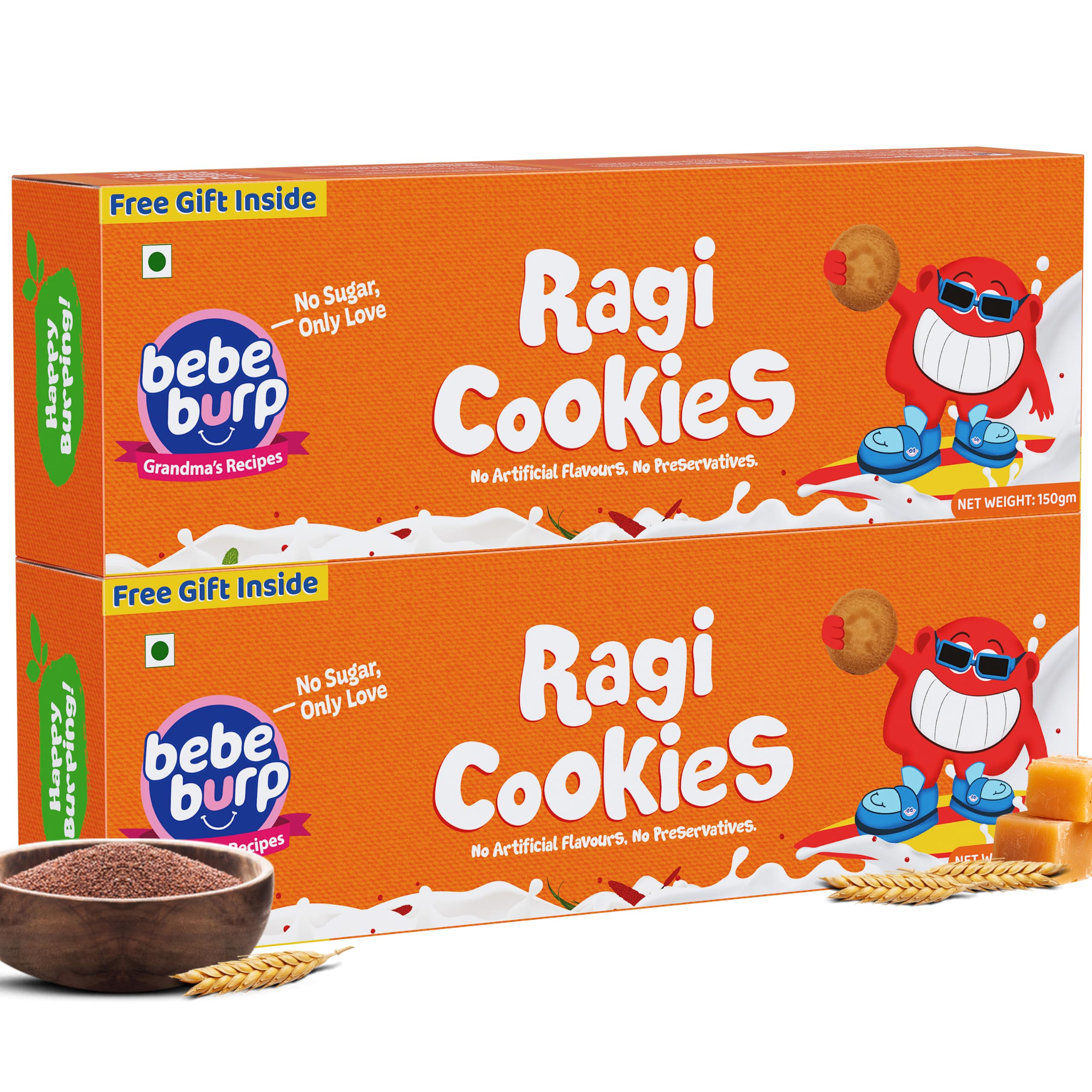 Ragi Cookies Combo Pack Of 2 -Tasty & Healthy Cookies for Childrens|No Artificial Preservatives & Flavours|Natural Sweetness Of Jaggery Biscuits(150Grams Each)