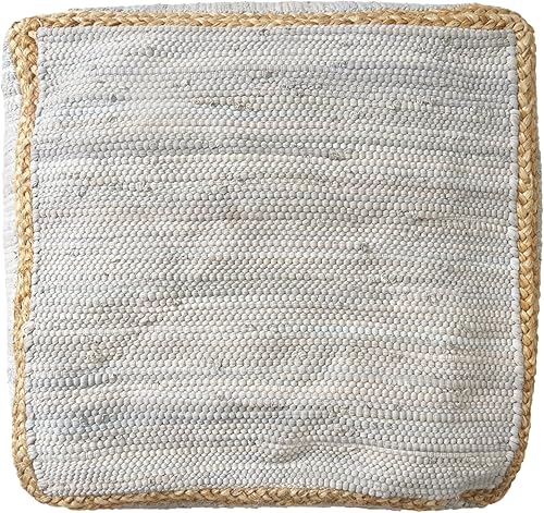 Miniatura 169 de L.R. Resources Inc LR Home Puf otomano de transición de poliéster gris/marfil para decoración del hogar | Reposapiés hecho a mano para decoración de