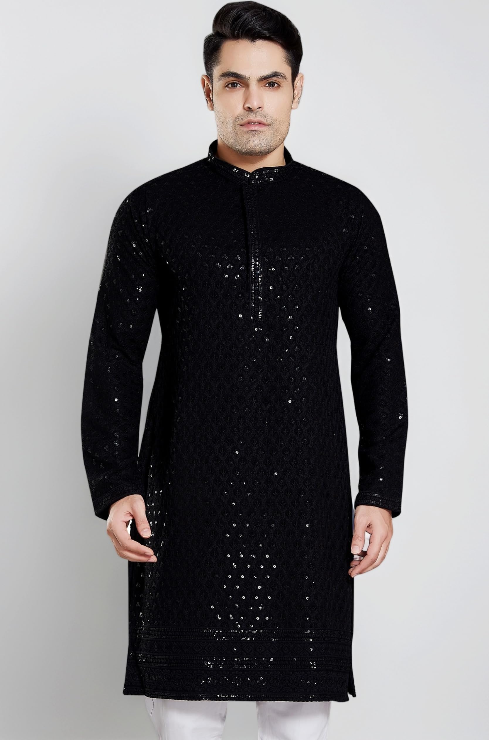DIVISIVE Men's Sequince Embroidered Cotton Blend Only Kurta
