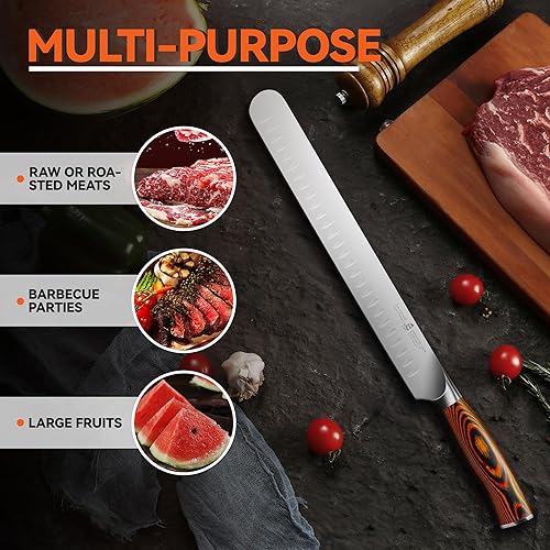 Miniatura 8 de TUO Cuchillo de trinchar, cuchillo de pechuga de 12 pulgadas para cortar carne, rebanar a través del asado y el tocino, acero alemán afilado, mango