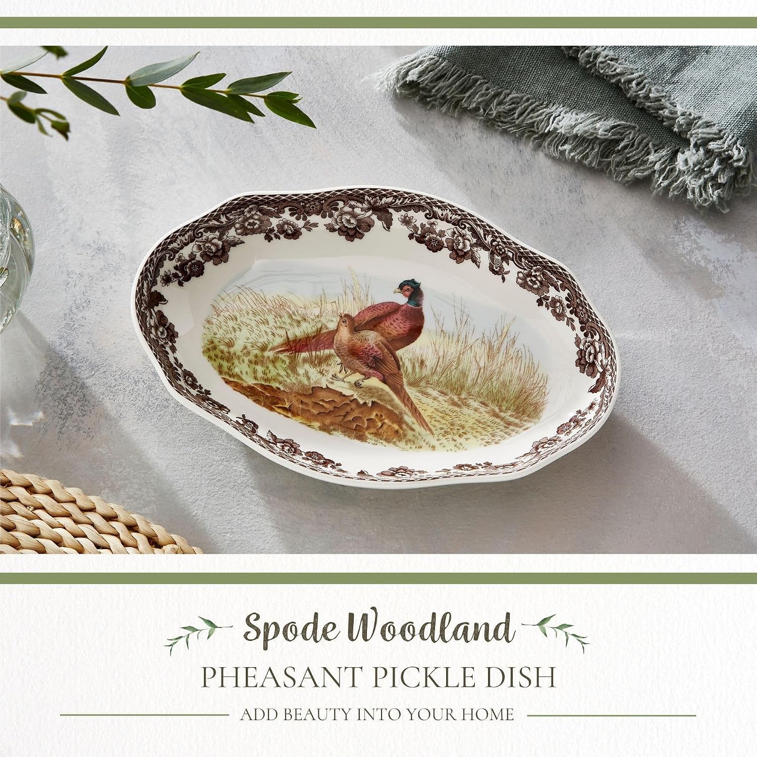 Spode – Woodland – Spode Woodland Pheasant Pickle Dish - Brown/White