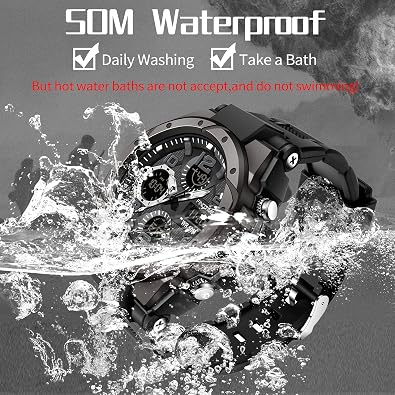findtime Mens Watches Digital Waterproof Military Watch Tactics Large Dual Dial Display Army Sports Big Wristwatch for Men with Date Alarm LED Stopwatch Analog Red