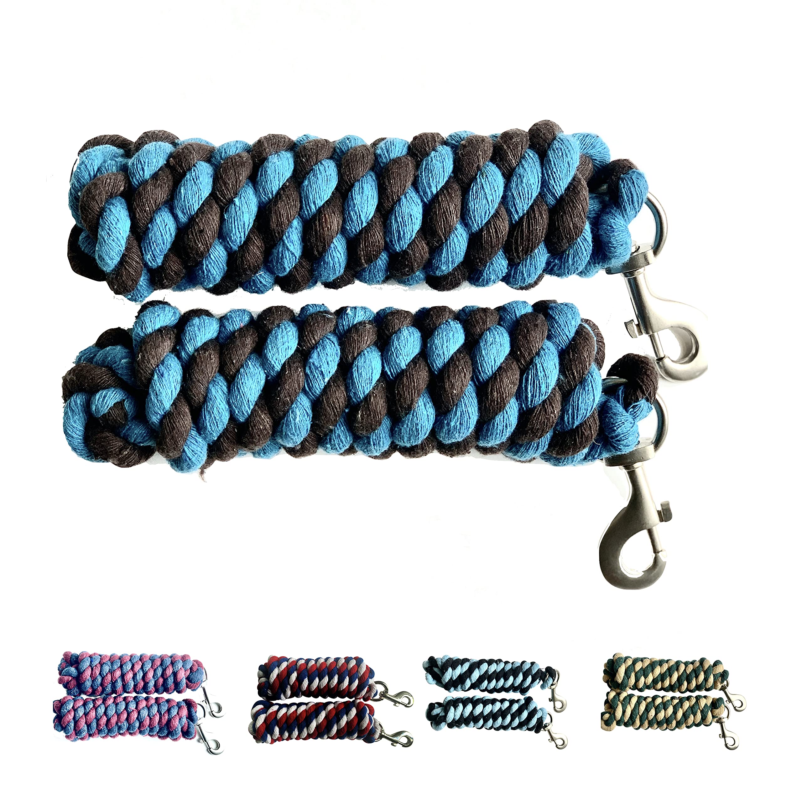 Majestic Ally Pack of 2 Solid Cotton Lead Rope for Horses & Livestock – 10 Foot Long and 5/8 inch Thick - Replaceable Heavy-Duty Satin Bolt Snap –