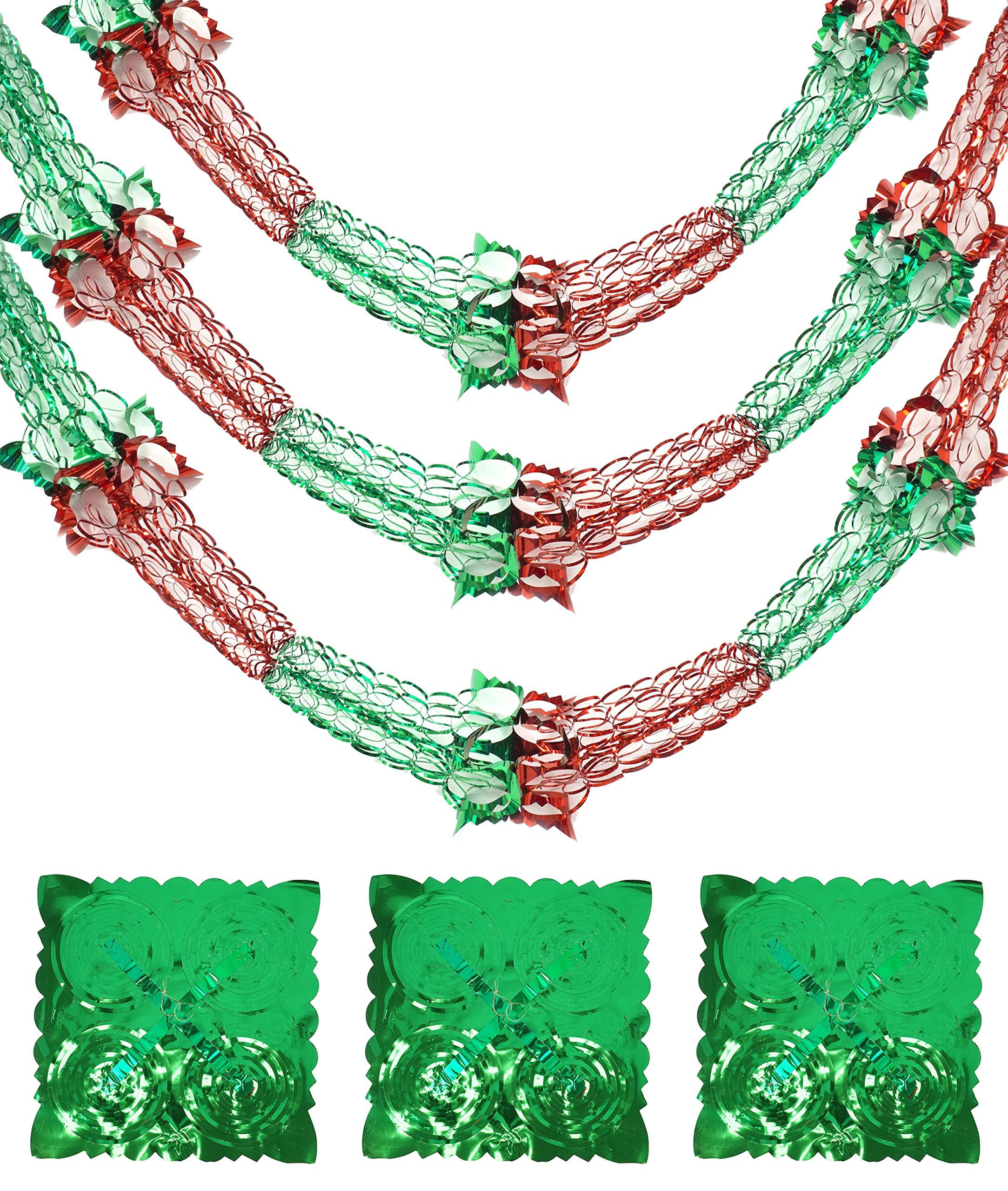 Hovuk Red-Green 3Pcs Christmas Ceiling Decorations, 2.7M Foil Garlands Wall Hanging Decorations For Xmas New Year Party Supplies (Red & Green)