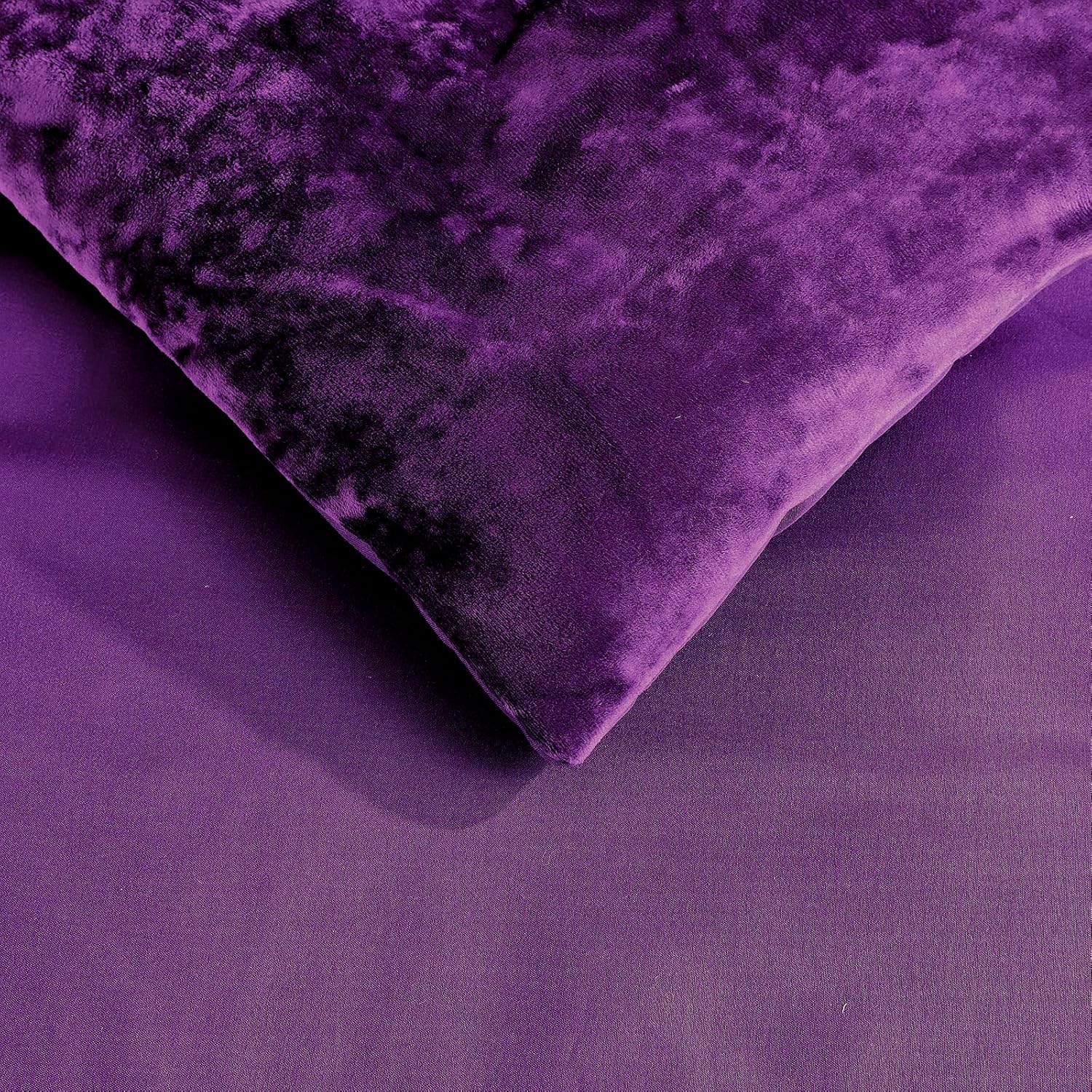 Fredsure Distressed Velvet Comforter Set, 5 Pieces Dark Purple Queen, Distressed Velvet Face and Brushed Microfiber Reverse