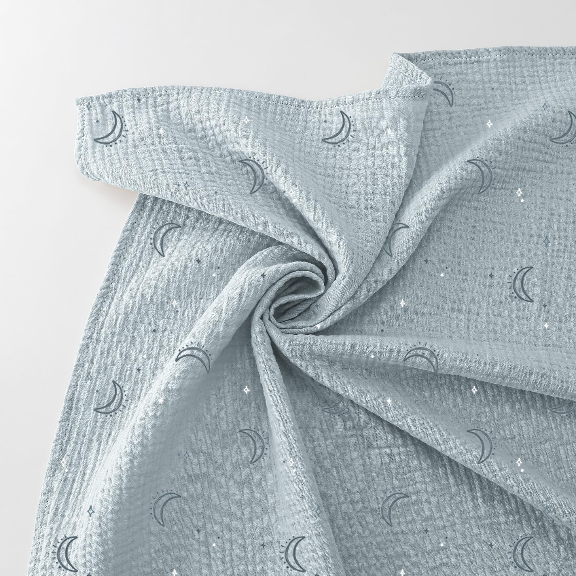 Bearmoss Coperta per neonati in mussola 100% cotone, sottile e traspirante, per bambini e bambine, 3 pezzi, 96 x 102 cm (luna blu)