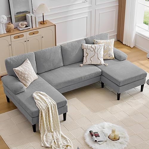 Korser 101" U-Shape Sectional Couch for Living Room, 4 Seat Sofa with Removable Pillows, Modern Chenille Fabric Sets with Double Chaise Lounges for Apartment&Small Space, Pewter