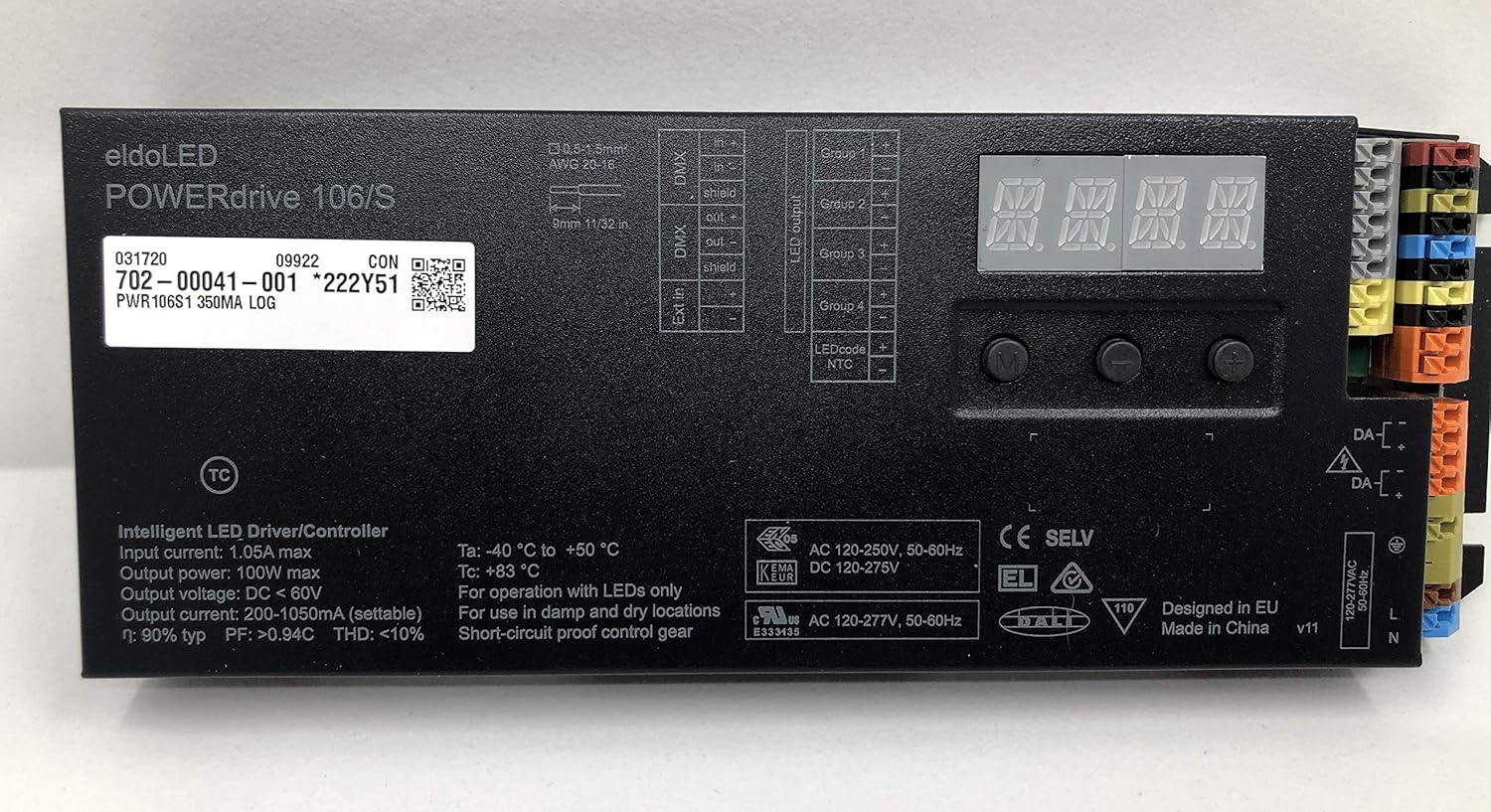 POWERdrive 106/S, Powerdrive AC, 100W, DMX/RDM/DALI, 4 Control Channels, Constant Current, 4X 57V outputs, Square Metal, PWR106S
