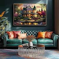Vista 5 de Victorian House Sunset 500 Piece Puzzle for Adults - Jigsaw Puzzles with Autumn Flowers & Scenic Landscape - Lakeside Cottage Challenging Puzzles