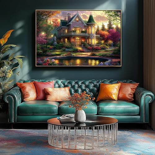 Miniatura 5 de Victorian House Sunset - Rompecabezas de 500 piezas para adultos, rompecabezas con flores de otoño y paisaje escénico, rompecabezas desafiantes