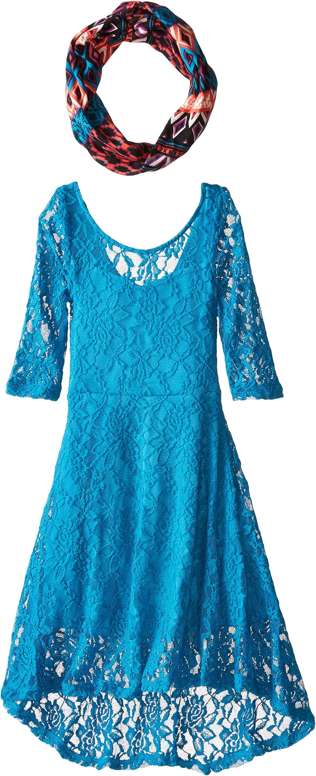 Emily West Girls' 2 Piece Set Purple Lace Hi-Low Dress with Infinity Scarf
