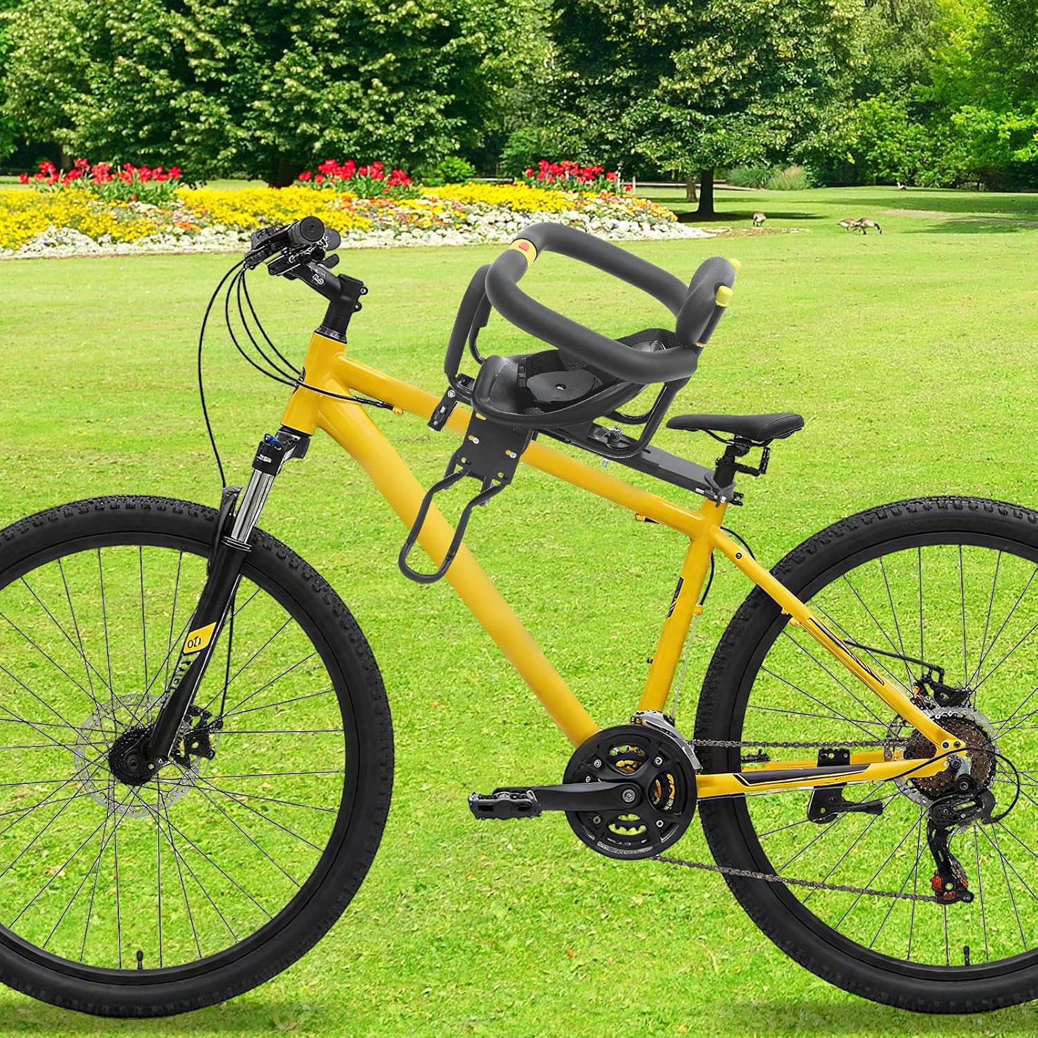 DYRABREST Portable Bicycle Front Mounted Baby Seat Lightweight Child Bicycle Safety Seat Padded Saddle Kids Saddle Carrier Seat Cushion with Foot Pedal