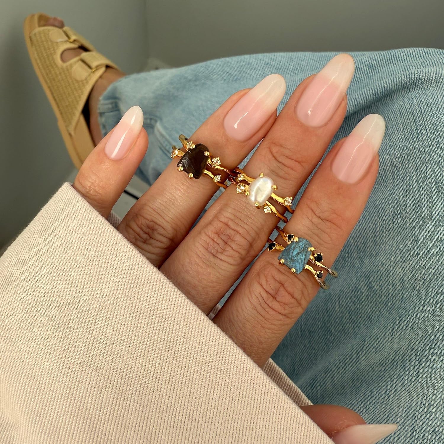 Authentic Moonstone Ring for Women | Amethyst, Rose Quartz, Black Obsidian Ring Flow/Real 925 Sterling Silver | 18k Rose and Yellow Gold Raw Crystal Rings for Women/Genuine Gemstone Jewelry