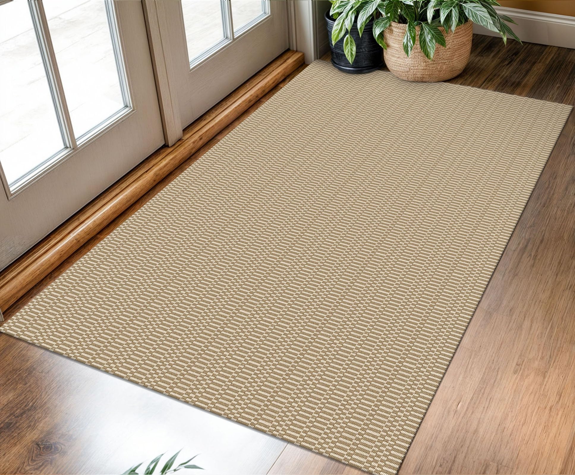 KOZYFLY Washable Entryway Rug 3x5 Ft Area Rugs Cotton Rubber Backed Throw Rugs Indoor Door Mat Kitchen Rugs Braided Floor Carpet for Front Entrance Bathroom Kitchen Living Room, Sand/Ivory