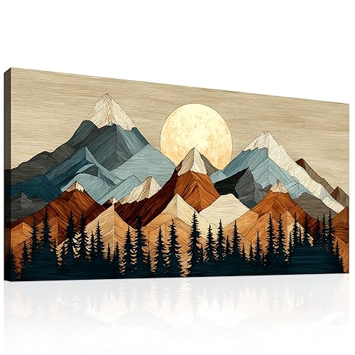 JLXART Bohemian Mountain Landscape Wall Art Sunset Modern Geometric Canvas