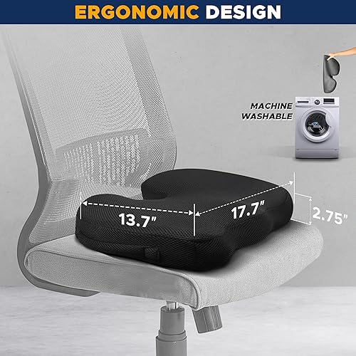 Miniatura 2 de EcoNour Cojín de asiento para alivio de presión  Cojín de silla de oficina para ciática  Cojín ergonómico antideslizante y de espuma para coxis y