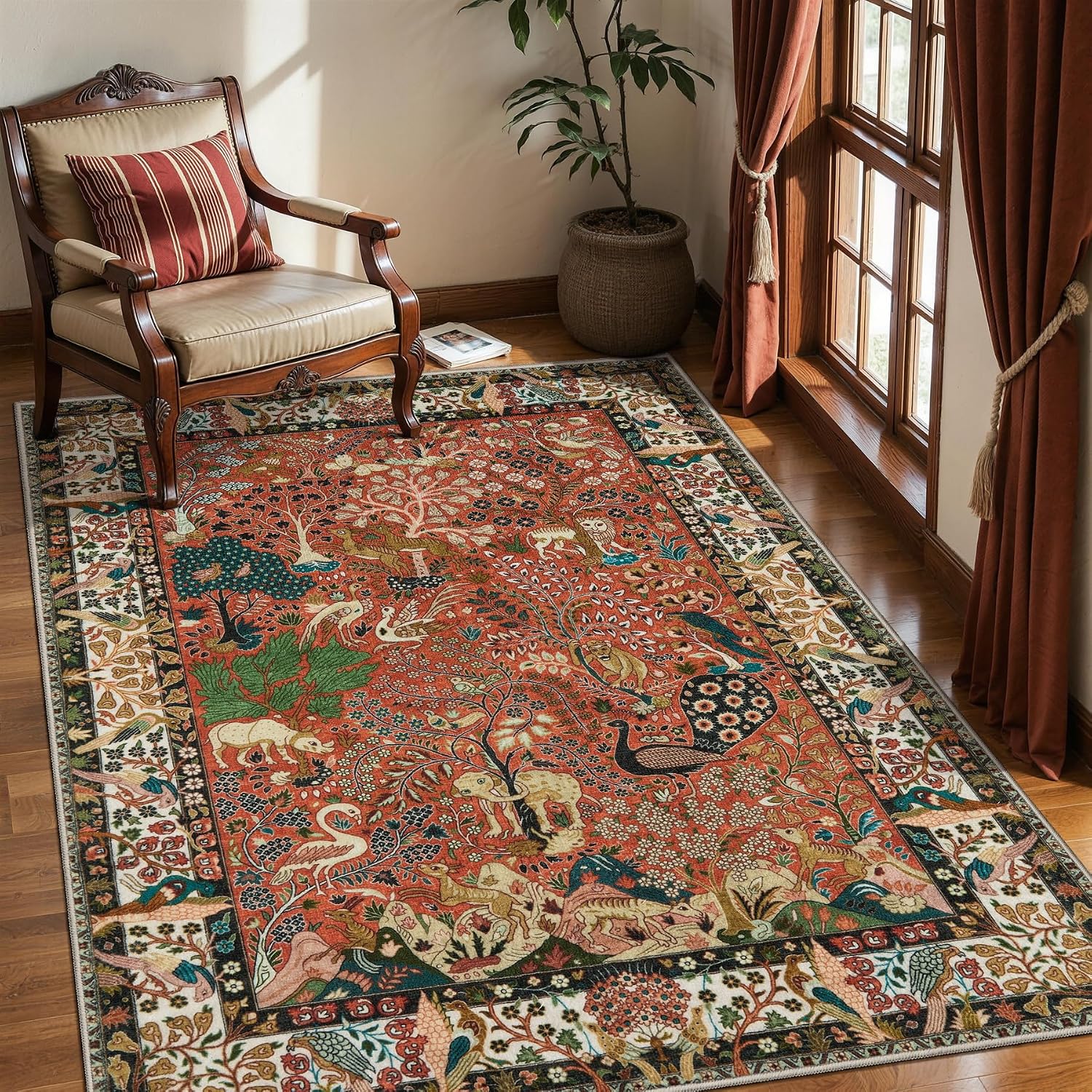 SERISSA 2x6 Runner Rug Non Slip,Boho Soft Hallway Rugs for Kitchen Entryway | Vintage Oriental Animal Rugs for Dedside Laundry Room Bathroom Bedroom,Boho Non Slip Carpet Low Pile Dorm Floor Mat