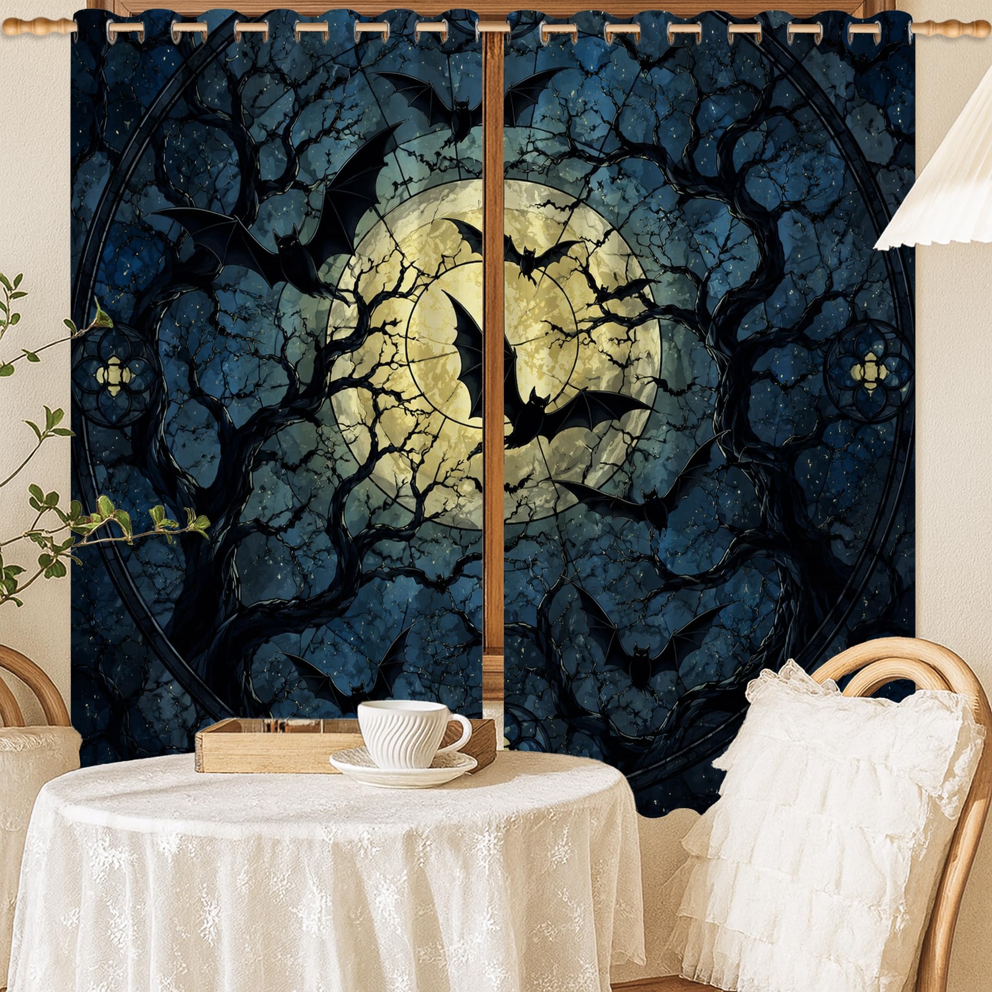 Rideaux occultants pour chambre d'enfant motif lune et chauve-souris