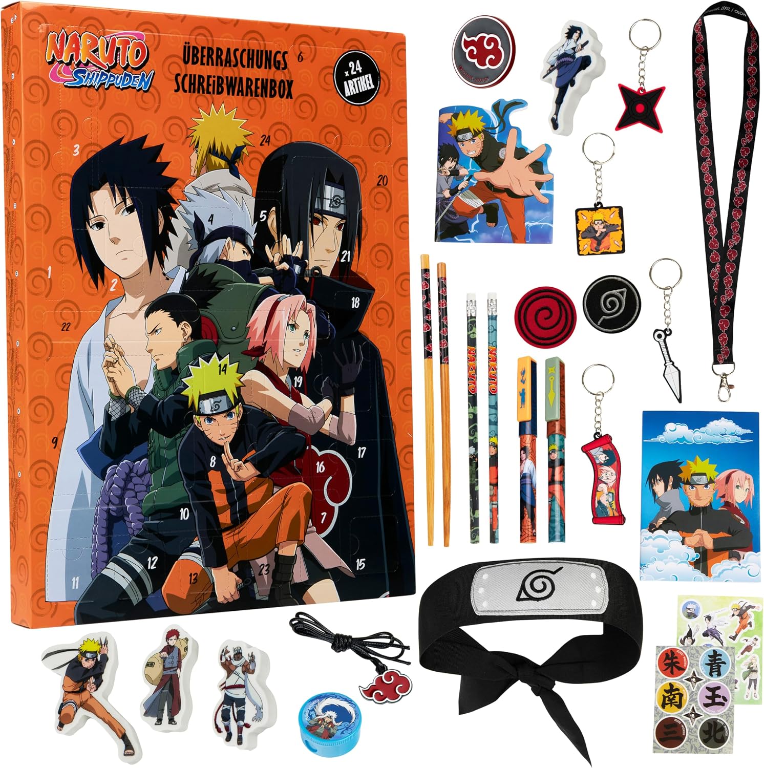 Naruto Adventskalender 2026 Kinder Teenager, 24 Überraschungen | Weihnachts Countdown Kalender mit Schreibwaren, Lanyard, Radiergummis, Patches & Anstecker, Anime Geschenk – Adventskalender 2026 von Naruto