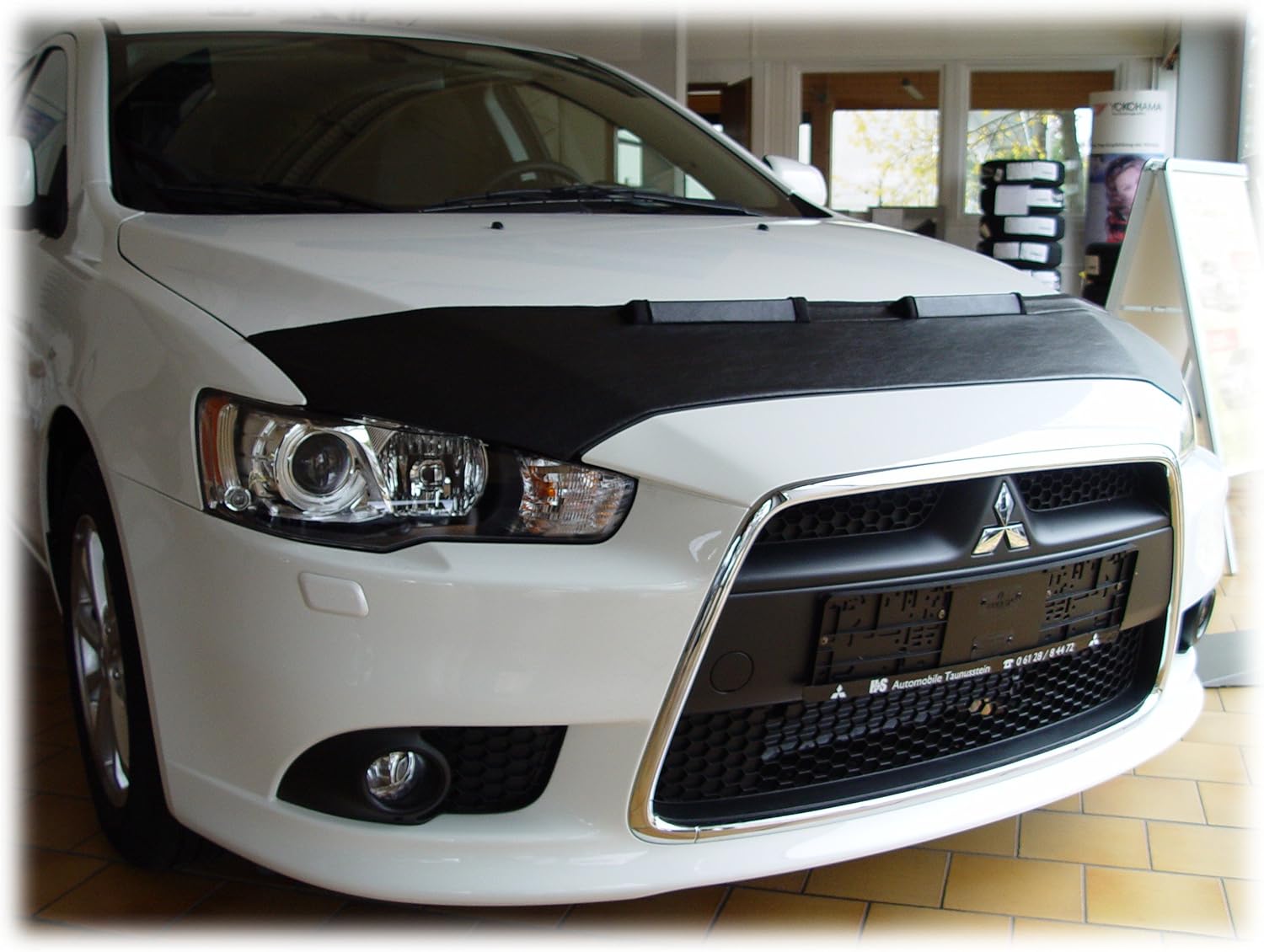 AB-00873c Carbon Fiber Look Hood Bra fit Mitsubishi Lancer CYO 2008-2017 Front End Nose Mask Bonnet Bra