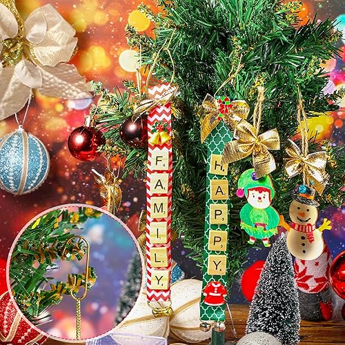 Miniatura 40 de Hotop Ganchos para adornos de Navidad, ganchos para adornos de Halloween, gancho colgante de alambre de metal flexible con caja de almacenamiento Oro