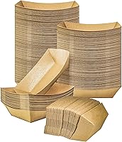 MotBach 100 Pack Heavy-Duty 2lb Paper Food Boats - Grease-Resistant Disposable Trays for Fries, Nachos, Hot Dogs, BBQ, Parties (Brown)