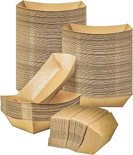 MotBach 100 Pack Heavy-Duty 2lb Paper Food Trays - Grease-Resistant Disposable Boats for Fries Nachos Hot Dogs BBQ Parties (Brown)