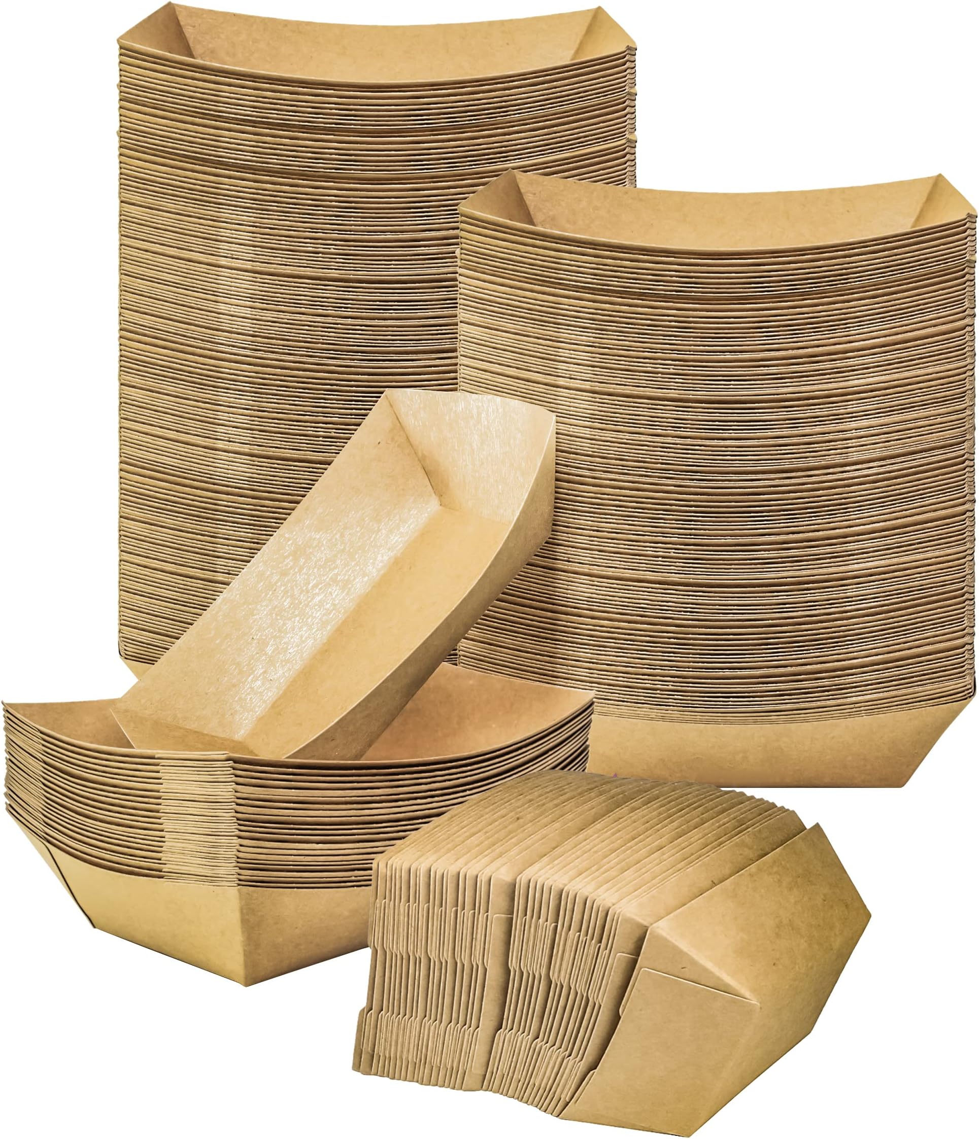 MotBach 100 Pack 2lb Kraft Paper Food Trays, Waterproof Heavy-Duty Paper Food Boats Disposable Serving Baskets Trays for Fries Sandwiches Burgers Hot Dogs Taco BBQ Popcorn Picnic Wedding Party (Brown)