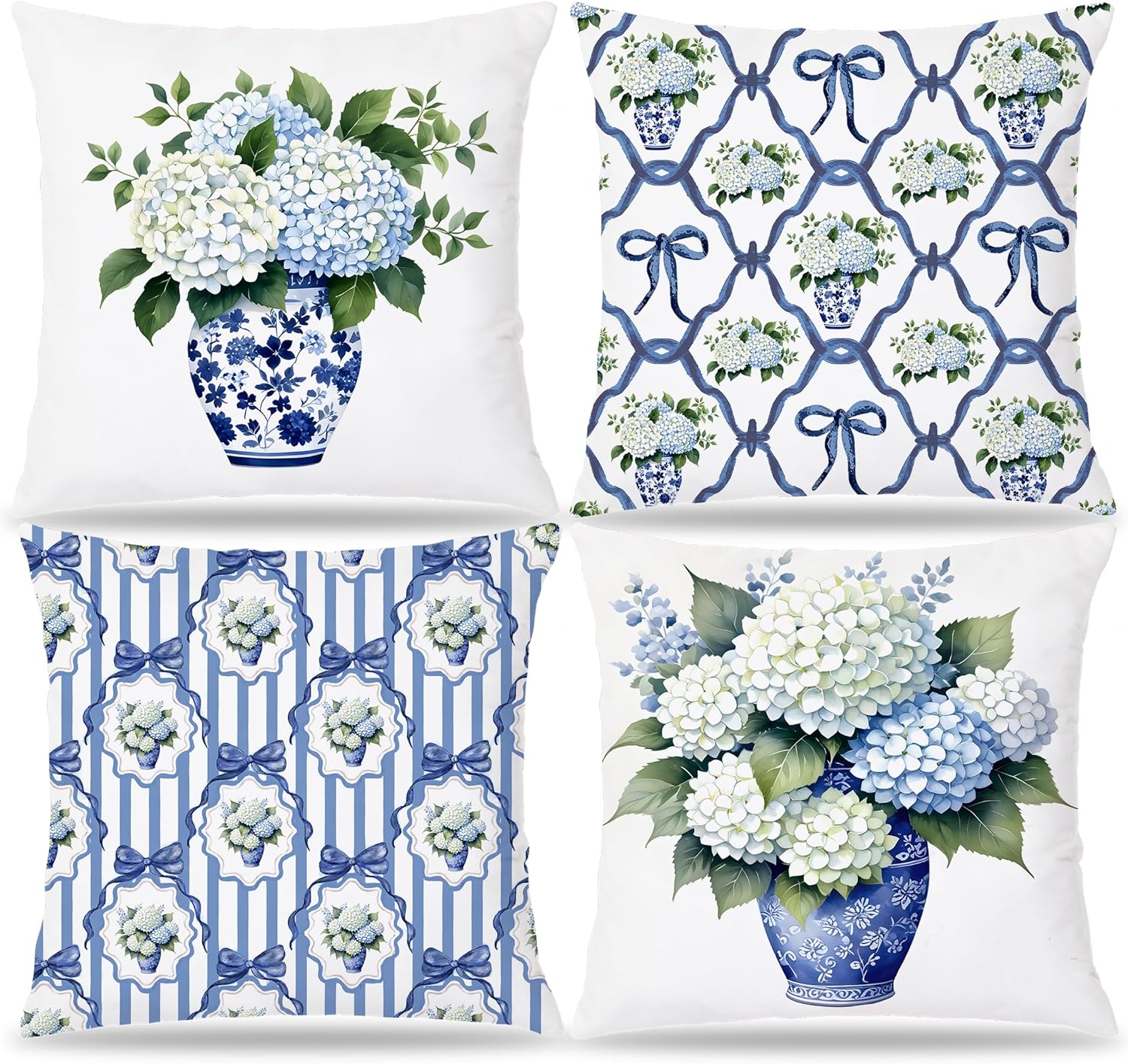 Amalfi Coast Decor Chinoiserie Blue and White Lemon Pillow Covers 18x18 Double-Sided Set of 2, Grandmillennial Home Decor, Summer Lemon Vintage Floral Decorative Throw Pillow Covers