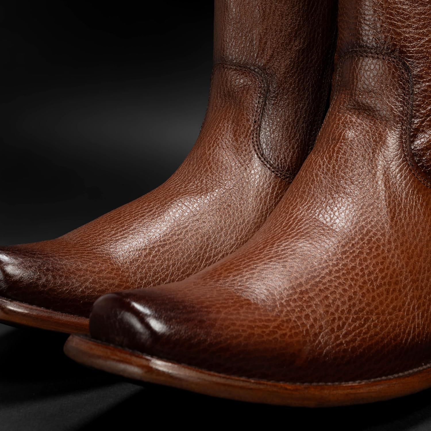 Men’s Rodeo Cartie Faded Cognac Genuine Leather Midcalf Dress Western Cowboy Short Boots, With Side Zipper, Dubai Square Toe