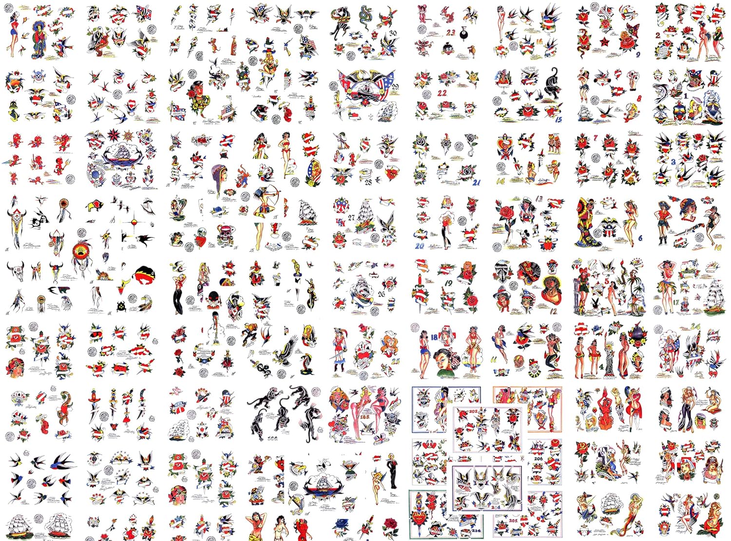 Sailor Jerry Swallow Traditional Vintage Style Tattoo Flash 92 Sheets 11x14, And 11x17, Ships, Girls, Pirates, Mermaids, Ect.