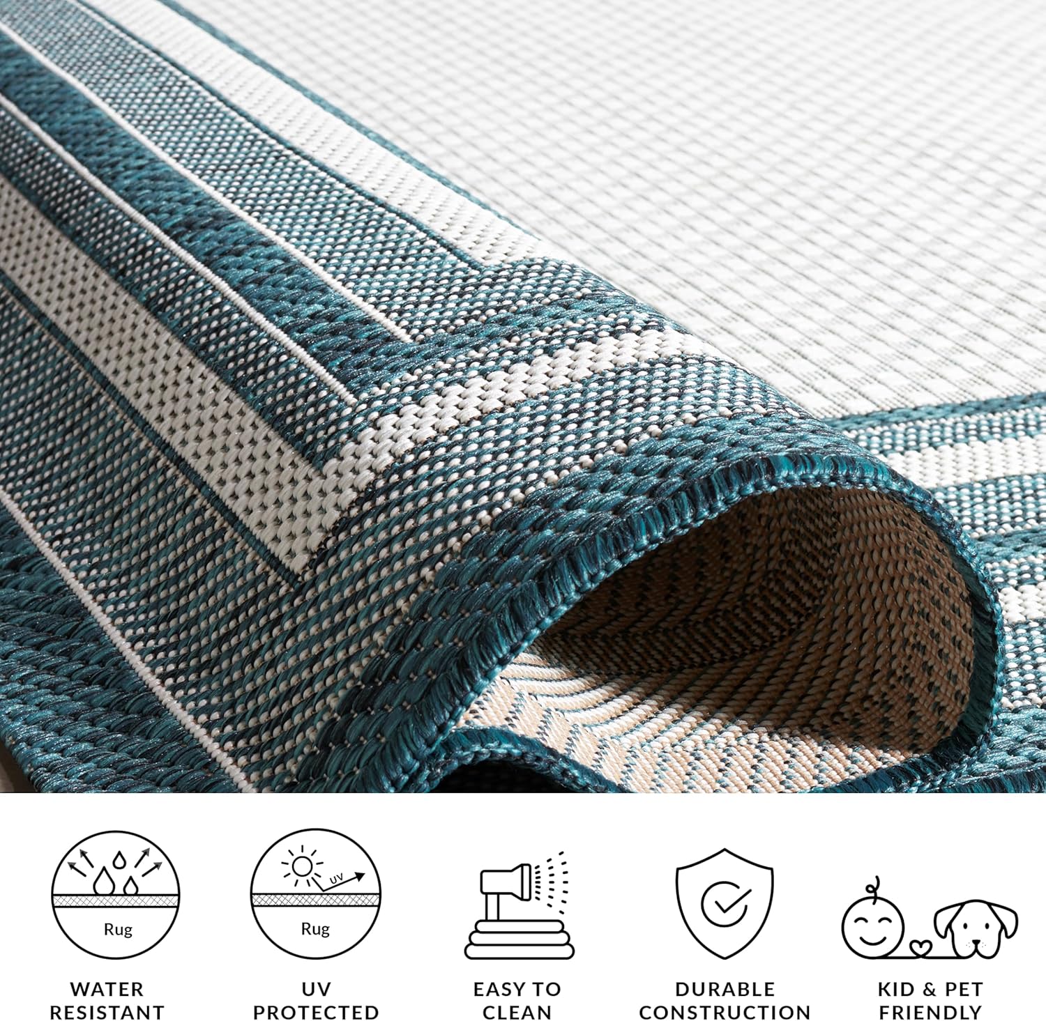 SAFAVIEH Washable Rug Outdoor Courtyard Collection - 2'3" x 6' Runner, Ivory & Teal, Non-Shedding & Easy Cleaning, Ideal for Patio, Entryway, Mudroom, Hallway, Kitchen (CY8475-53512)