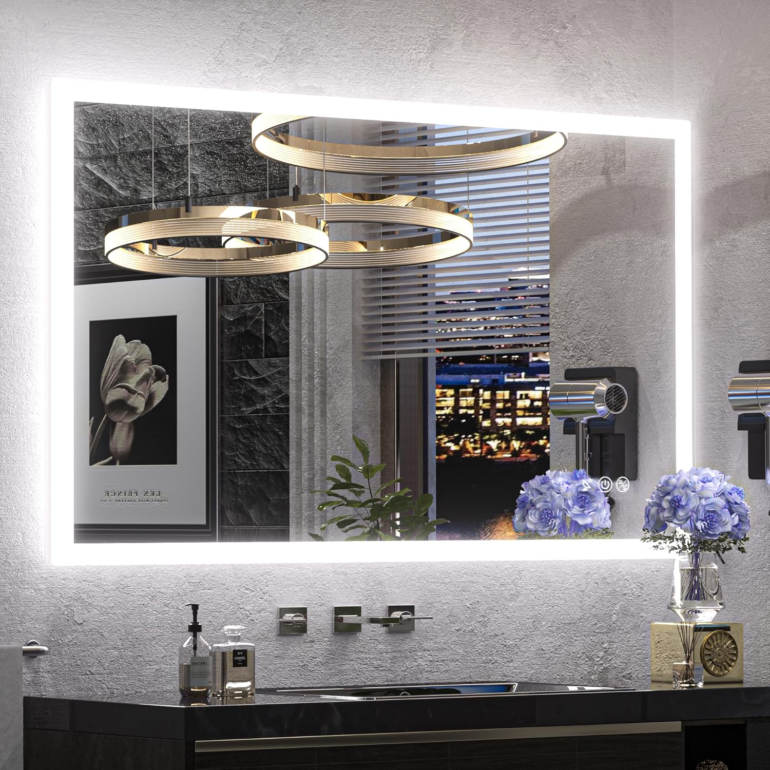 Keonjinn 40 x 24 in Smart LED Bathroom Mirror with Lights Motion Sensor, UL Listed LED Driver, Frontlit Acrylic 3000K/4500K/6000K Anti Fog Dimmable Lighted Bathroom Vanity Mirror(Horizontal/Vertical)