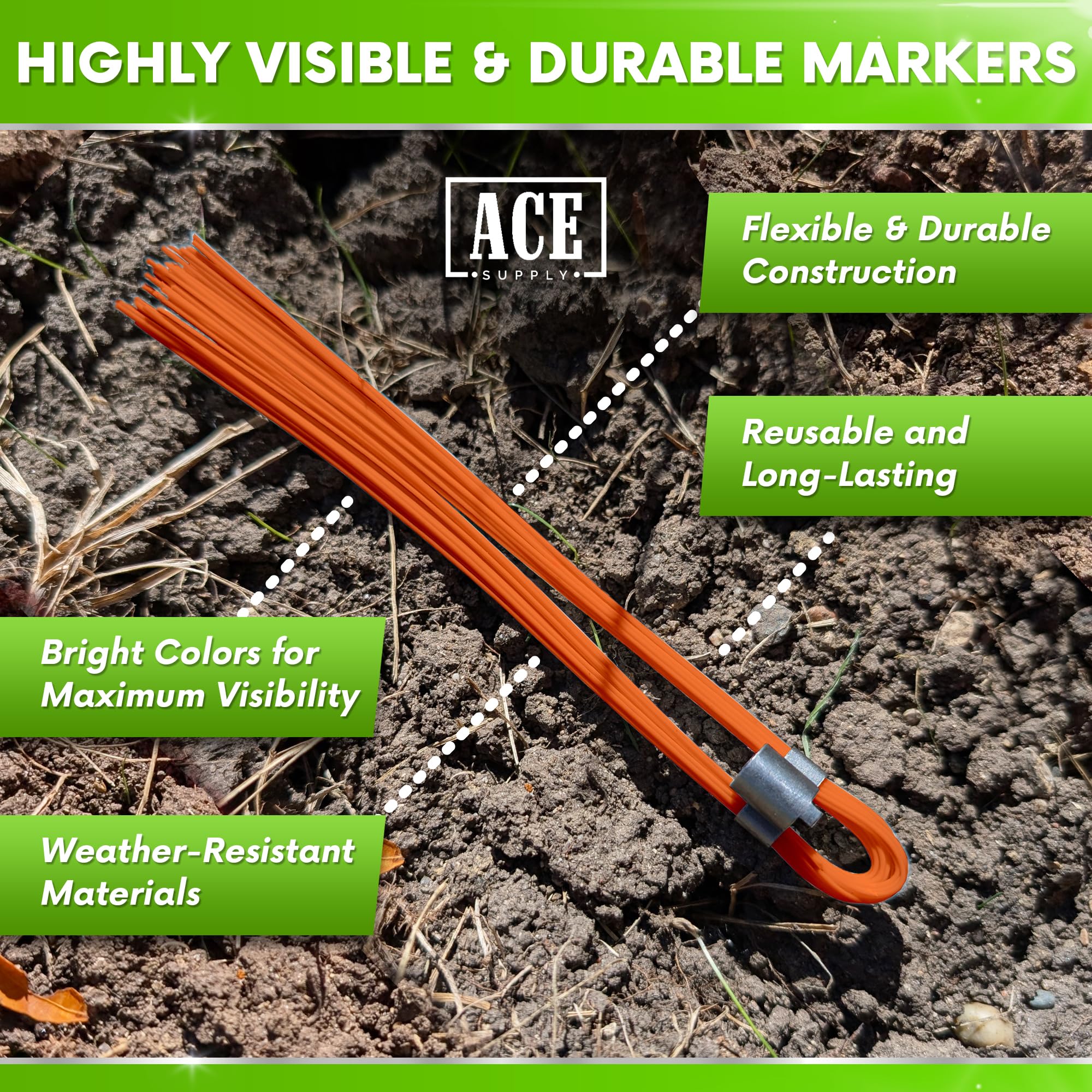 Orange Marking Whiskers With Stakes - 25 Pack - Durable Marking Whisker Set - Use Survey Whiskers As Ground Markers, Construction Markers, Or Trail Markers — Amazon image 3