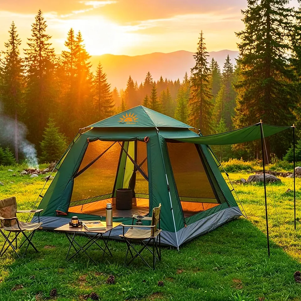 Barraca de Camping 4-6 Pessoas Impermeável Automática com Mosquiteiro, ComVobertura e Proteção Solar Dobrável Camping Equipamentos,Dobrável