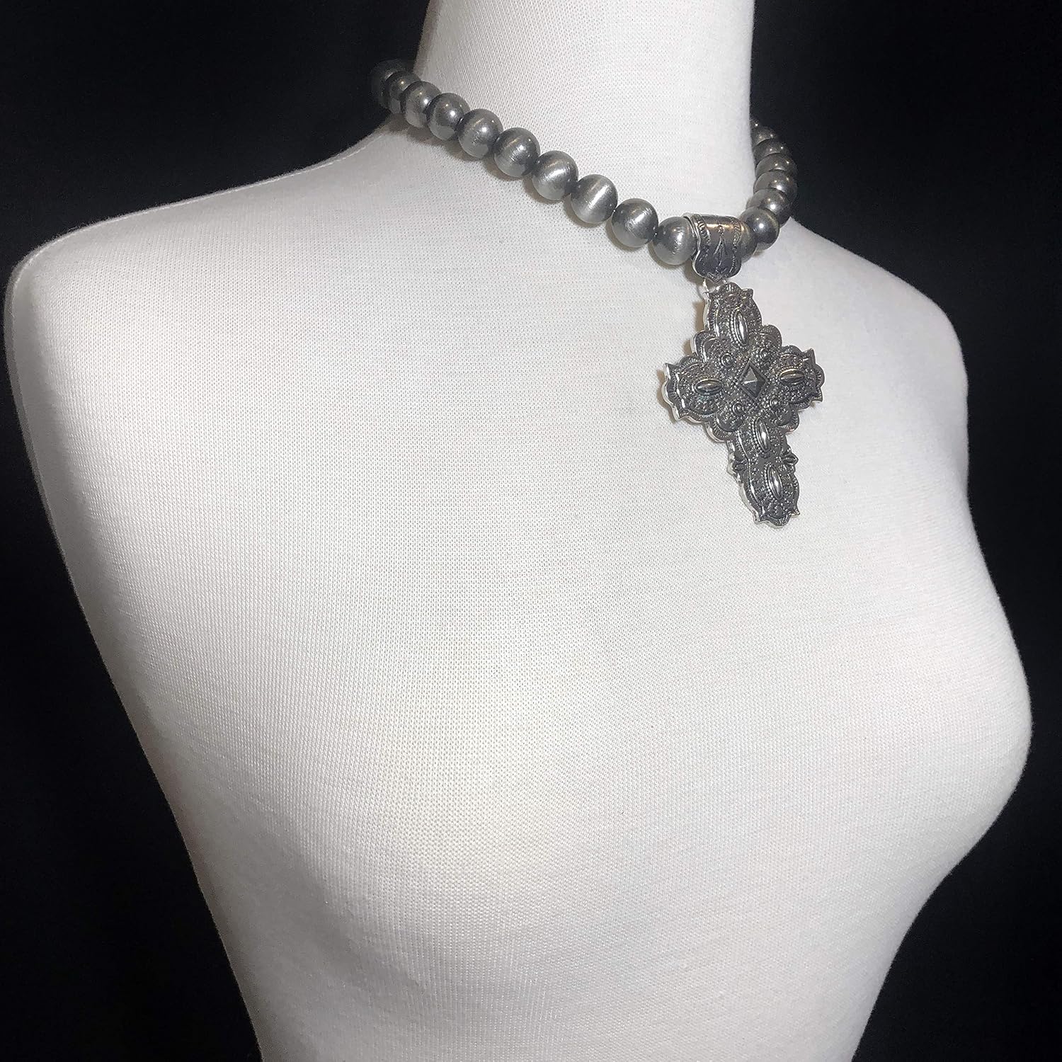 Gypsy Jewels Large Cross Statement Vintage Western Look Beaded Necklace & Dangle Earrings Set