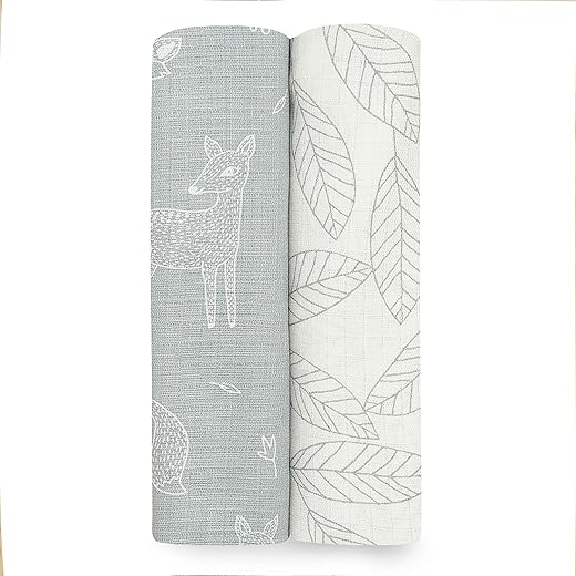 aden + anais Aden Silky Soft Swaddle Baby Blanket, 100% Cotton Bamboo Muslin, Large 44 X 44 inch, 2 Pack, Woodsy