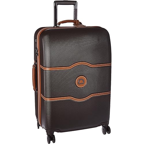 DELSEY PARIS Chatelet Hard+ Hardside Luggage with Spinner Wheels, Chocolate Brown, Checked-Medium 24 Inch