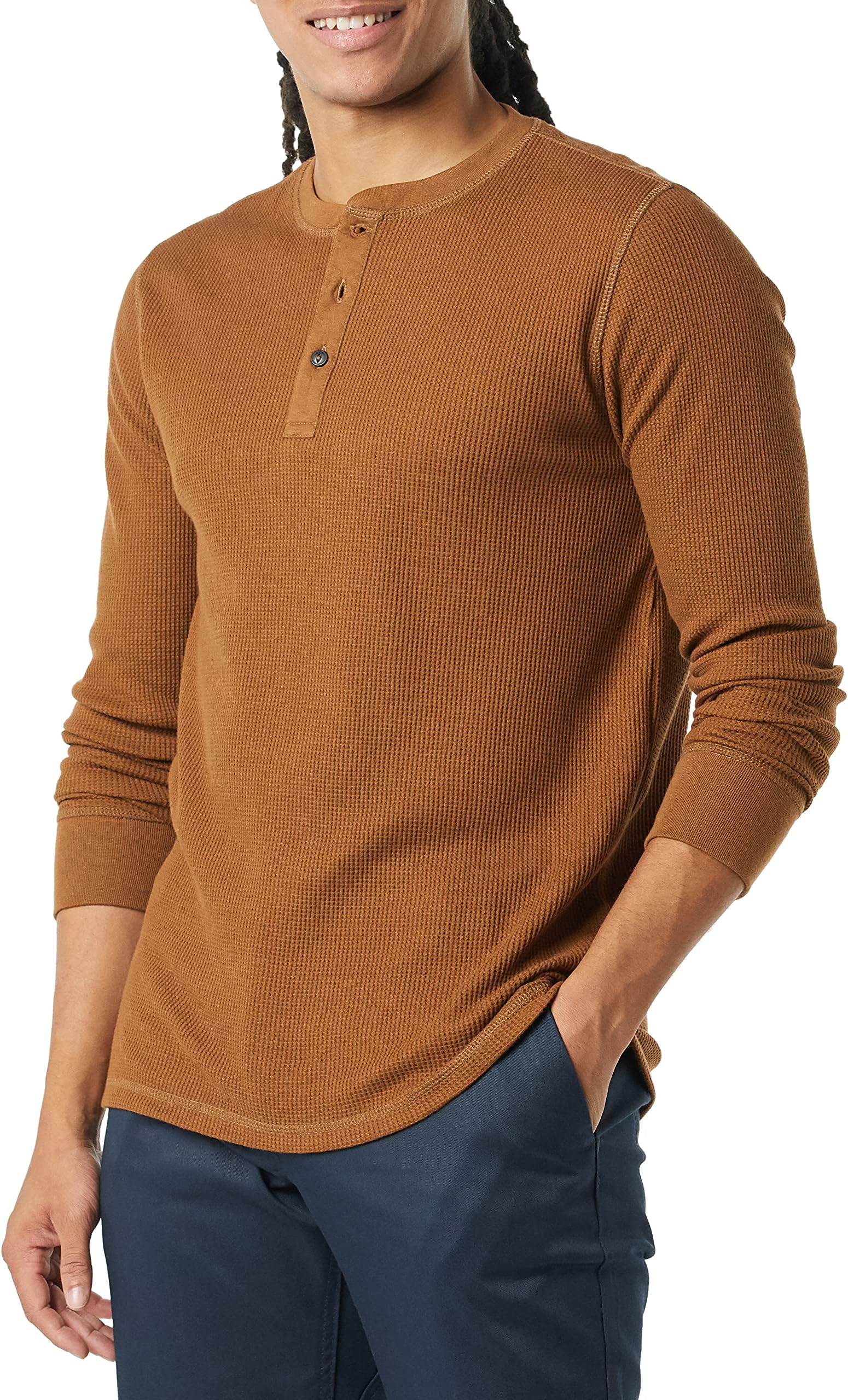 Amazon Essentials Henley Long Sleeve Shirts for Men, Regular-Fit Waffle