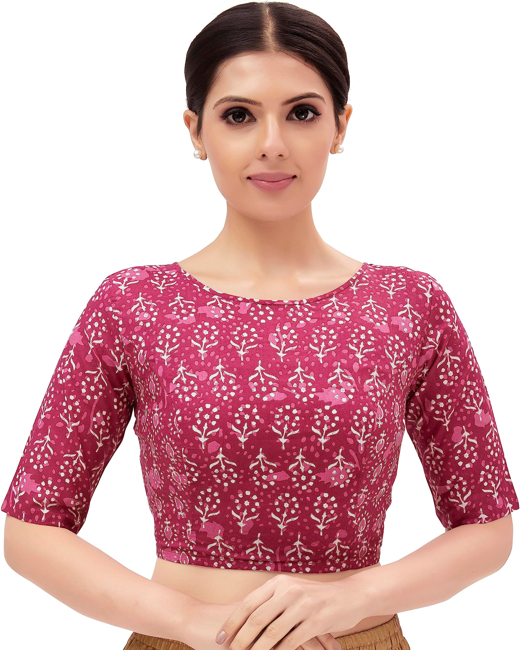 Studio Shringaar レディース コットン フローラル 肘丈 袖 レギュラーフィット ブラウス