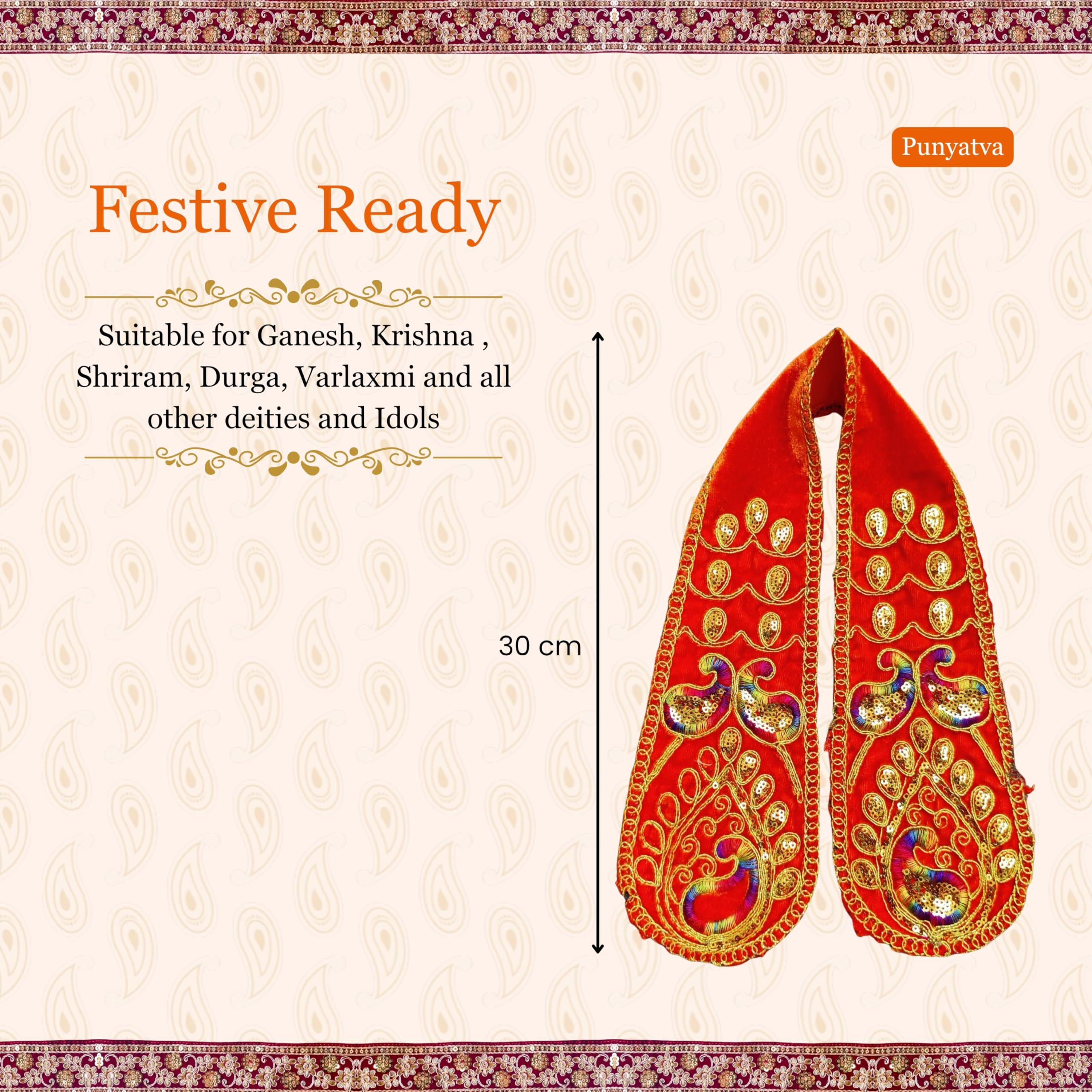 PUNYATVA Ganpati Shela in Velvet (Orange) – Khes, Patka, Uparna Vastra for Gauri Ganpati, Ganesh Chaturthi, Varalakshmi Vratam, Navratri, Durga Puja, Decoration Accessories for Idols, God Dress 2